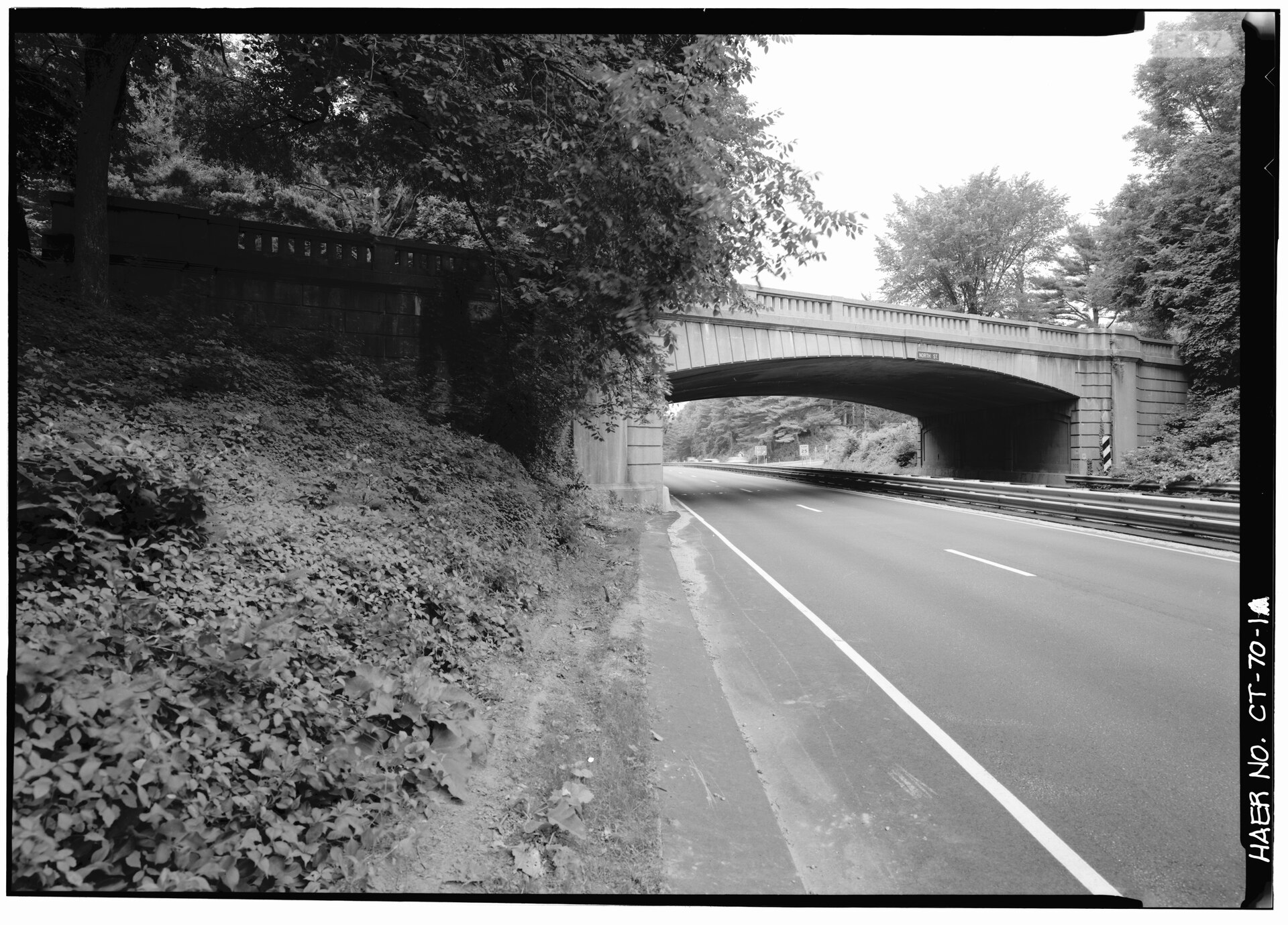 Historic American Engineering Record photograph of the North Street Bridge over the Merritt Parkway in Greenwich, Connecticut.