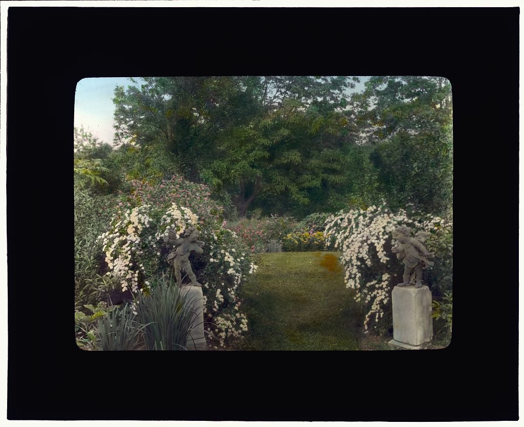 Historic photograph of the Graham Nichols house and garden in Greenwich, Connecticut.